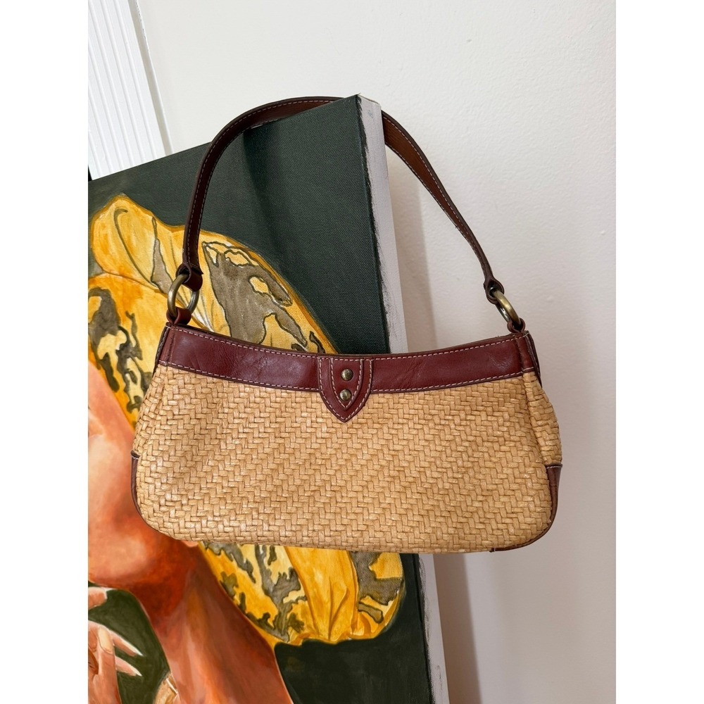Franco Sarto Woven Straw Shoulder Bag Womens Small Brown Boho Leather Trim Used - Picture 10 of 14